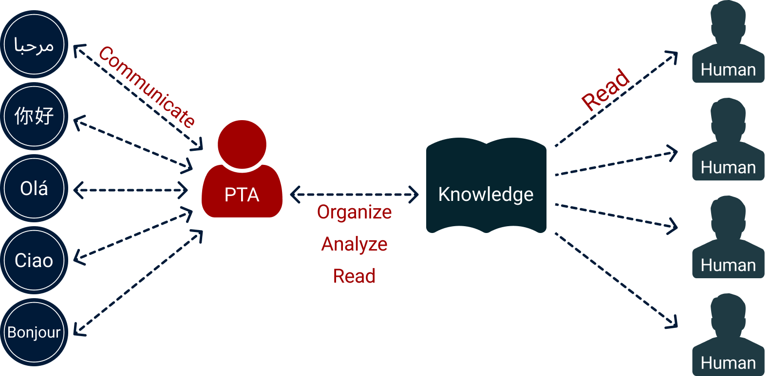 AI Employees (PTAs) Multilingual Support Capabilities Infographic